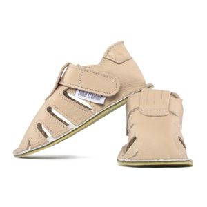 Tomar Creation, kožená barefoot obuv letná na suchý zips, cream, veľkosť 19