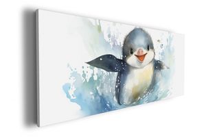 Wallario Premium Leinwandbild Pinguin in Aquarell in Größe 80 x 200 cm