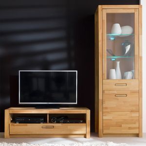 Wohnwand, Kernbuche massiv geölt, FOSSANO-06, 2-teilig, mit LED-Beleuchtung Wohnwand, Kernbuche massiv geölt, FOSSANO-06, 2-teilig, mit LED-Beleuchtung