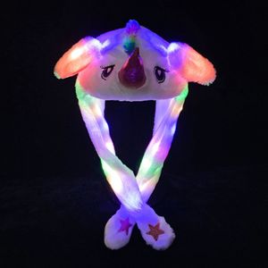 Wackelohrmütze mit LED und beweglichen Ohren Plüschkostüm für Kinder Erwachsene Tier Plüschtier Mütze (weißes Einhorn)