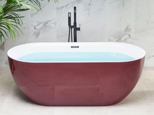 BELIANI Wanna wolnostojąca czerwona akrylowa 170 x 80 cm system przelewowy owalna nowoczesna