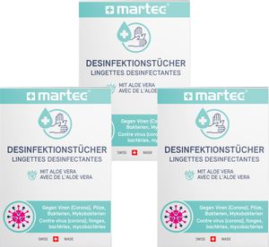 Martec 3x10er Pack Desinfektionstücher Hand Desinfektions-Mittel Desinfektionsspray Hygiene Viren Pilze Bakterien