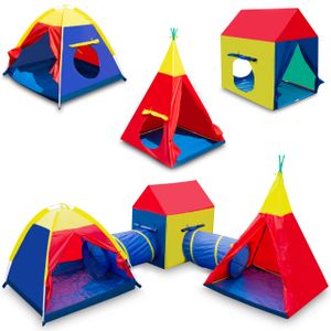 COIL Kinderspielzelt, Kinderzelt, 5-in-1 Spielzelt, Kinderzelt mit Krabbeltunnel, Tipi, Teilhaus, Spielhaus, für Kinder ab 3 Jahren, mehrfarbig