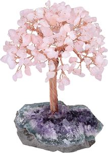 Amethyst & Reiki Kristallbaum auf Natürlichen Amethyst, Feng Shui Bonsai Baum Figuren Ornament Haus Deko,(Pink)