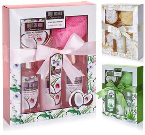 BRUBAKER Cosmetics Bade- und Dusch Set Kokosnuss und Erdbeer Duft - 5-teiliges Geschenkset