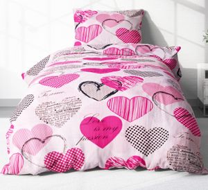 2-teilige Seersucker Bettwäsche 135x200cm und 80x80cm - Love Liebe Herzen - Bettgarnitur aus 100% Baumwolle, bügelfrei (621/2)
