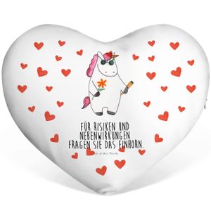 Mr. & Mrs. Panda Herzkissen Einhorn Woodstock - Weiß - Geschenk, Personalisierte Geschenke, Herzform, Dekokissen, Pegasus, Einhorn Deko, Joint, Kiffen, Einhörner