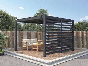 Terrassendach bioklimatisch freistehend aus Aluminium mit verstellbaren Lamellen & Blende 2,78 m - 12 m² - Anthrazit - CASSAPIA