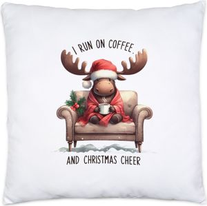 I Run on Coffee Christmas Cheer Lustiges Elchmotiv Kissen Geschenkidee witziges Design Weihnachten