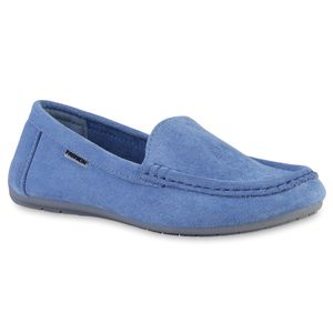 VAN HILL Damen Mokassins Slippers Bequeme Profil-Sohle Slip On Schuhe 840892, Farbe: Blau, Größe: 37