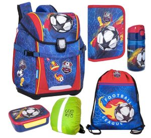 Schulranzen Schulranzen-set Football Fußball Ranzen Kinderrucksack Federmappe Schuhbeutel Trinkflasche Brotdose Regenschutz Motivdruck Fußball 6-teili