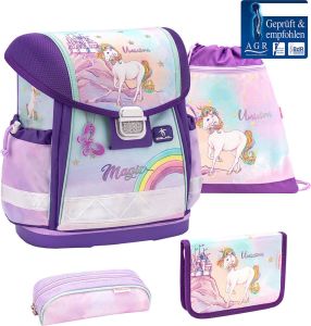 Belmil Schulranzen Set CLASSY 2023 Rainbow Unicorn Magic (Motiv: Einhorn) für Mädchen