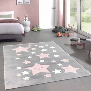 Teppich Mädchen Sterne flauschig in anthrazit, rosa weiß Größe - 120 x 170 cm