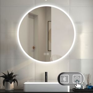 LED Badspiegel mit Bluetooth Badezimmer Spiegel 80cm Rund mit Beschlagfrei Kalt/Neutral/Warmweiß dimmbar Wandspiegel mit Touchschalter Speicherfunktion