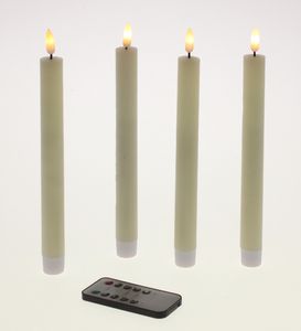 4 Set LED Stabkerze creme Beleuchtung Deko Fernbedienung Echtwachs Kerze dimmbar