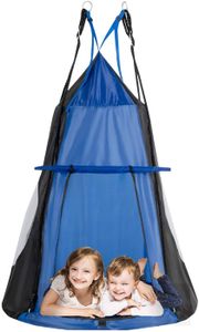 Nestschaukel mit Zelt, Hängezelt Höhenverstellbar Gartenschaukel, Schaukelnest Hängenest mit Tür Fenster, Tellerschaukel max.Tragfähigkeit 150kg (blau)