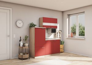 Küche Miniküche Single Eiche Rot Kühlschrank Luis 160 cm Respekta