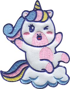 Einhorn auf Wolke - Aufnäher, Bügelbild, Aufbügler, Applikationen, Patches, Flicken, Zum Aufbügeln, Größe: 5,9 x 7,5 cm