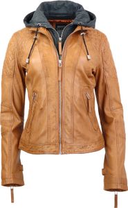 Damen Lederjacke Samantha, abnehmbare Kapuze, cognac Größe XXS