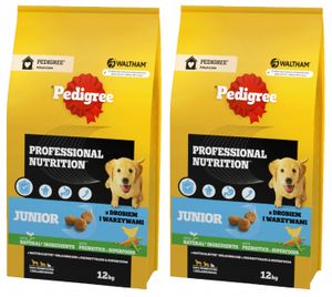 Pedigree Professional Nutrition Junior mit Geflügel & Gemüse 12 kg Trockenfutter für Welpen & Junghunde 2-er pack
