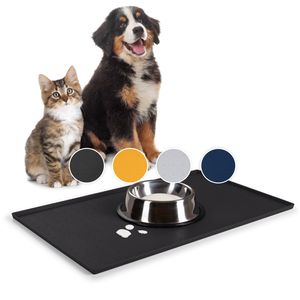 Everanimals - rutschfeste Napfunterlage Hund Katzen mit erhöhtem Außenrand - Silikonmatte Fressnapf-Unterlage, 50x30cm, schwarz