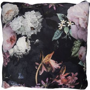 Clayre & Eef Dekokissen 45x45 cm Schwarz Rosa Synthetisch Quadrat Blumen