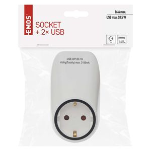EMOS USB Steckdose, Schuko Steckdosenadapter mit 2 USB-Ports 2100 mA, Kindersicherung, für Reisen, Smartphone, Handy, Tablet, P0072