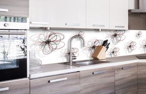 Küchenrückwand Folie selbstklebend ROT-SCHWARZE BLUMEN 260 x 60 cm - Klebefolie - Dekofolie - Spritzschutz für Küche -