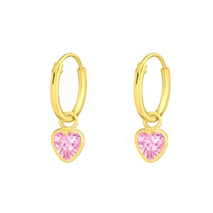 1 Paar Creolen Ohrringe 925 Sterling Silber vergoldet mit Zirkoniaherz Farbe - Pink Ohrschmuck Ohrhänger