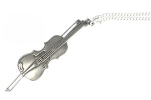 Geigen Kette Geigenkette Halskette Miniblings Violine Geige 60cm versilbert 6cm