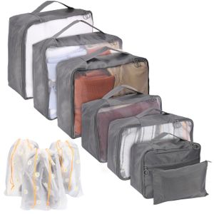 Belle Vous (10er Pack) Graues Koffer Organizer Set für Reisen - Packtaschen für Koffer/Gepäck - Packwürfel Kompression Organizer Koffer Taschen für Kleidung, Toilettenartikel & Reiseutensilien