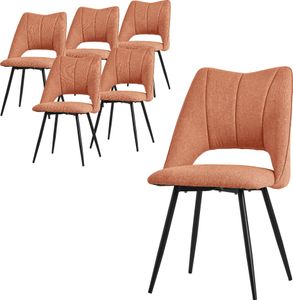 ML-Design Esszimmerstühle 6er Set Orange, Sitzfläche aus Polyester mit schwarzen Metallbeinen, Küchenstühle mit Rückenlehne