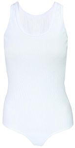 Alkato Damen Ärmellos Body Achselbody Bodysuit mit Rundhalsausschnitt Rippstoff, Farbe: Weiß, Größe: S