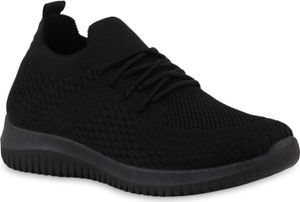 VAN HILL Damen Laufschuhe Sportschuhe Sportliche Strick Profil-Sohle Schuhe 841704, Farbe: Schwarz, Größe: 39