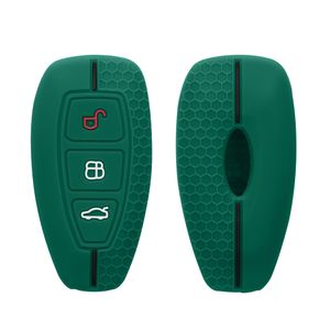 kwmobile Autoschlüssel Schutzhülle kompatibel mit Ford 3-Tasten Autoschlüssel Keyless Go Hülle - Schlüsselhülle aus Silikon - in Dunkelgrün Schwarz