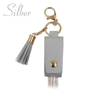 30ml Desinfektionsmittelspender Schlüsselanhänger in Silber, Desinfektionsanhänger mit Kunstleder Hülle, leere Handtaschen Reiseflasche