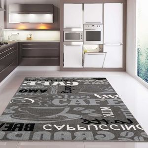 Küchenteppich Grau Trendiger Kaffee Teppich, verschiedene Schriftarten und Muster Kaffee, Maße:60 x 110 cm