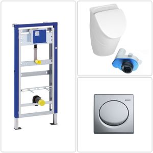 VILLEROY & BOCH O.NOVO Keramik Absaug Urinal mit Deckel, GEBERIT Vorwandgestell & Betätigungsplatte, chrom