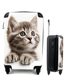 Kufr Příruční zavazadlo na kolečkách Malý cestovní kufr na 4 kolečkách Kočka - šedá - Zvířata - Velikost kabiny < 55x40x23 cm a 55x40x20 cm -