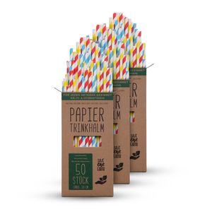 Trinkhalme Papier (150 Stück) 100% biologisch abbaubar - Bunte Nachhaltige Papierstrohhalme 100% Kraftpapier - robust, stabil und Umweltfreundlich