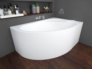 BADLAND Eckbadewanne Badewanne Standard RECHTS 130x85 mit Acrylschürze, Füßen und Ablaufgarnitur GRATIS