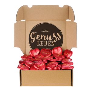 Genussleben Box mit Herz Lindt Schokolade Vollmilch Schokoladenherzen 700g