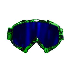 Motocross Brille hellgrün mit blauem Glas