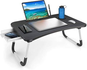 Laptoptisch fürs Bett,Laptoptisch mit Schublade, klappbare Beine, Laptop Tisch Kompatibel mit Laptops bis zu 17 Zoll, Schwarz