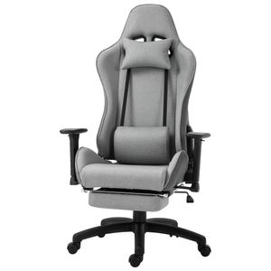 Kancelářská židle Vinsetto počítačová židle otočná s odnímatelným hlavovým a bederním polštářem houpací funkce ergonomická kancelářská židle otočná výškově nastavitelná s podnožkou PP šedá 73x57x127-135 cm