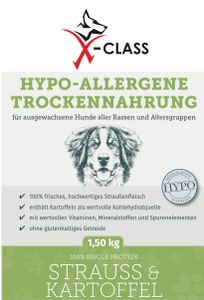 X-CLASS Strauß & Kartoffel Hypo-Allergene Trockennahrung, 1,5kg