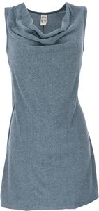 Minikleid mit Wasserfallausschnitt, Bequemes ärmelloses Minikleid - Graublau, Damen, Viskose,Nylon,Elastan, Größe: L
