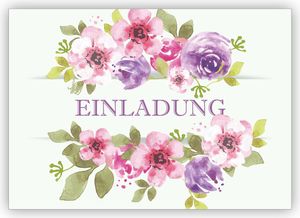 4x Elegante florale Einladungskarte mit üppigen Blumen: Einladung - zum Geburtstag, Konfirmation, Firmung