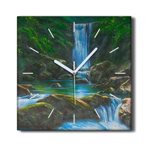 Coloray Hodiny Unikátní 30x30 cm  Tiché hodiny Pro obývací pokoj a kuchyň Nástěnné hodiny Plátno Černé ručičky hodin - Vodopádní skalní strom