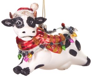 BRUBAKER Vánoční kráva se světýlky - Ručně malované skleněné vánoční ozdoby - ozdoby na vánoční stromek - 11 cm